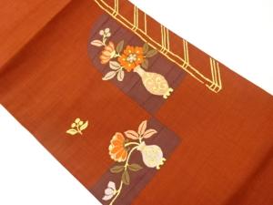 花瓶に花葉模様織出し名古屋帯